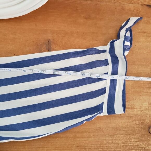 🦋3/$25 One Clothing Small Blue White Striped Button up Ruffle Hem Tunic Top - Picture 8 of 13